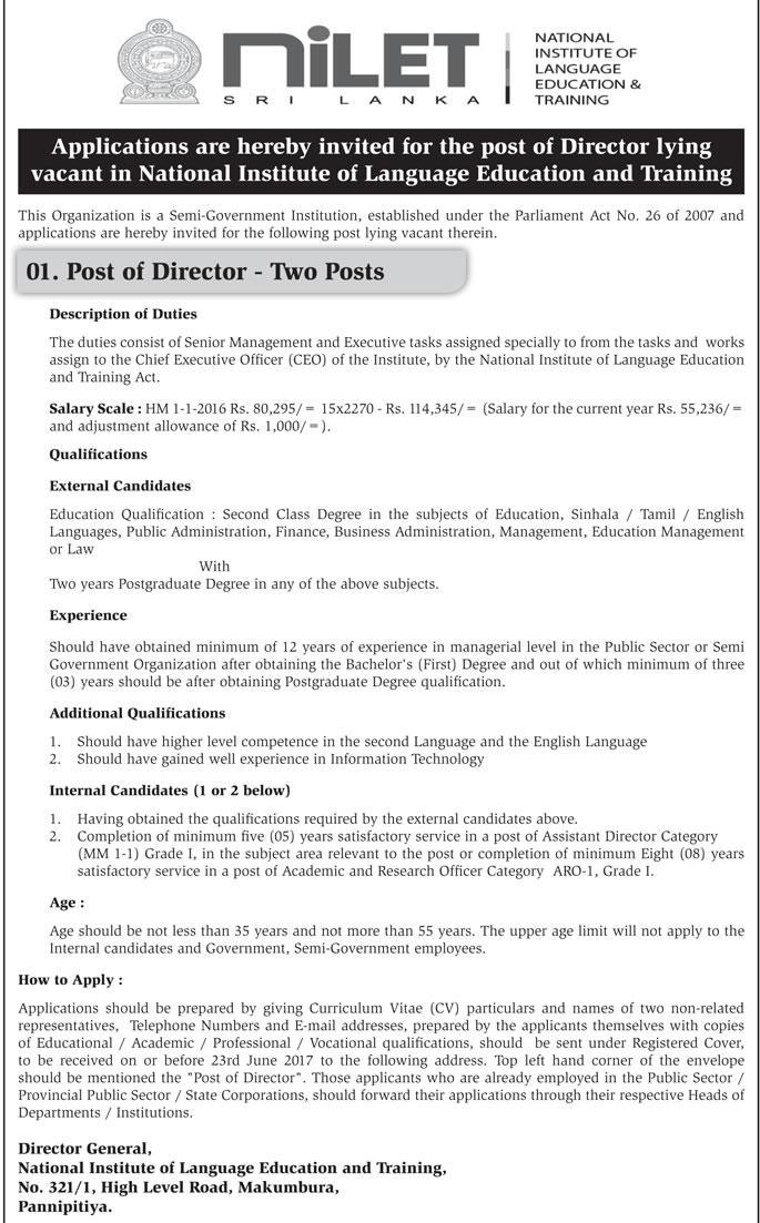 Director - National Institute of Language Education & Training